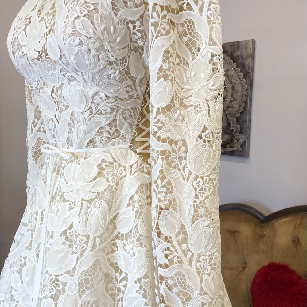YEDINA studios long sleeve vintage style lace corset wedding dress stunning! S - Picture 11 of 17